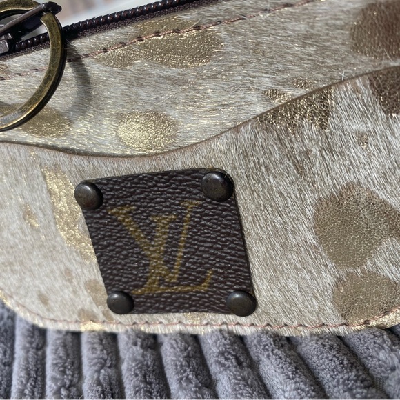 Gold and Taupe Keep It Gypsy LV Up-Cycle Leather Keychain Card Holder - Picture 7 of 8